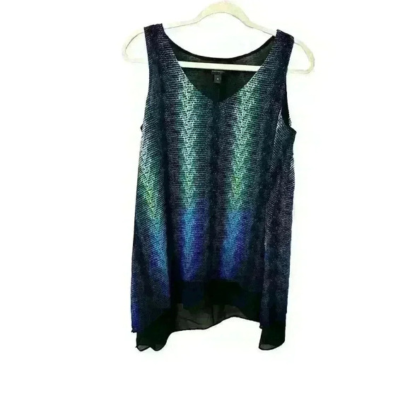 Worthington Womens Size Medium Multi Color Sleeveless Blouse Chiffon Hi Low Hem - Picture 1 of 11